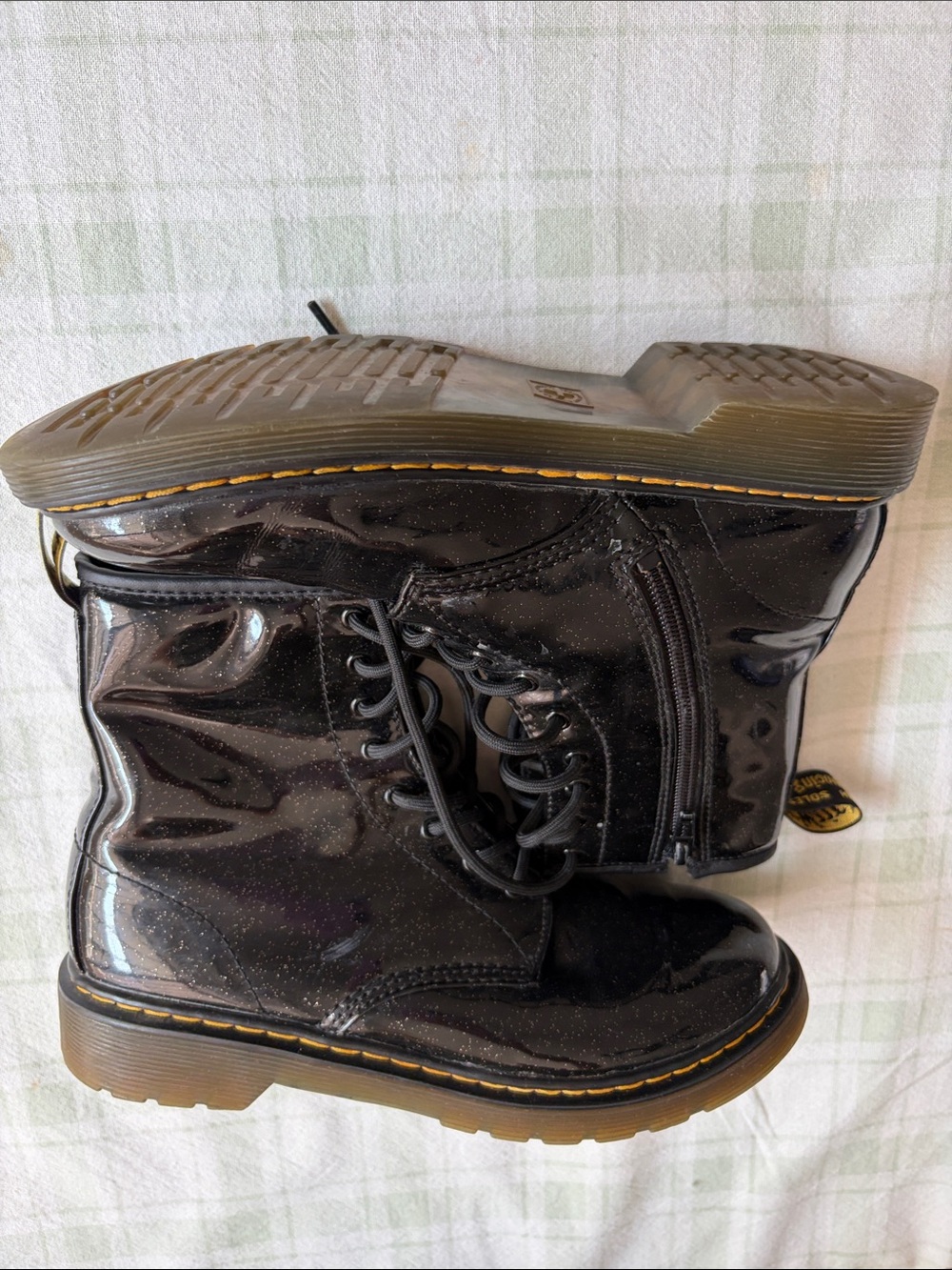 Dr. Martens  Black Sparkle Patent Lace-Up Boots